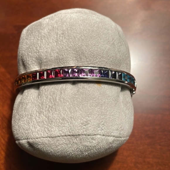 Heavy sterling silver bangle with gemstones - Picture 1 of 8